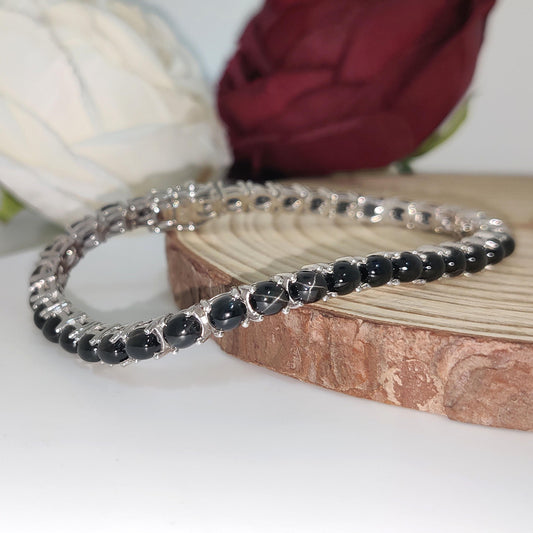 Black Star Tennis Bracelet: Oval Gemstone, 925 Sterling Silver
