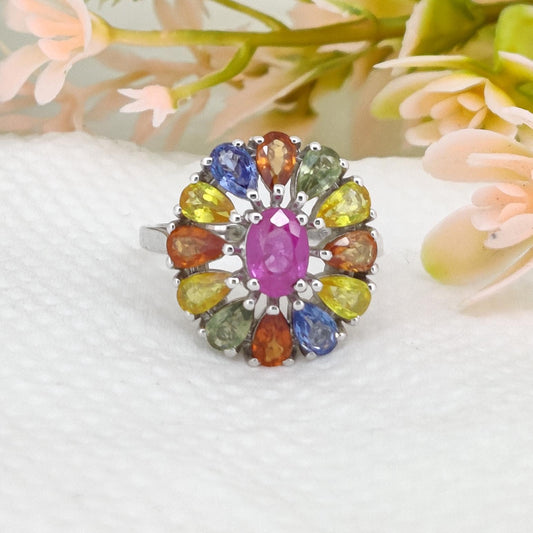 Dainty Multi Color Sapphire Ring, Handmade Gemstone Ring, Minimalist Stacking Jewelry