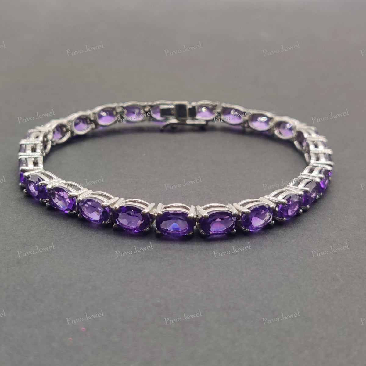 Natural Amethyst Oval 925 Sterling Silver Tennis Bracelet