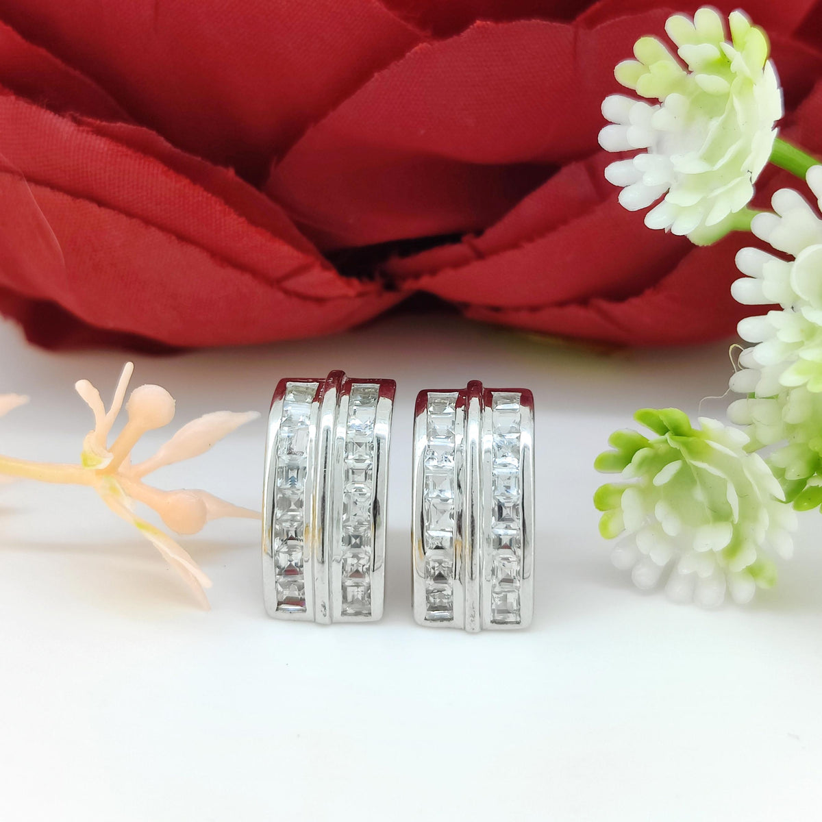 Natural White Topaz Stud Earring-925 Sterling Silver Jewelry-April Birthstone Earrings-Square Cut Gemstone-White Topaz Jewelry-Gift