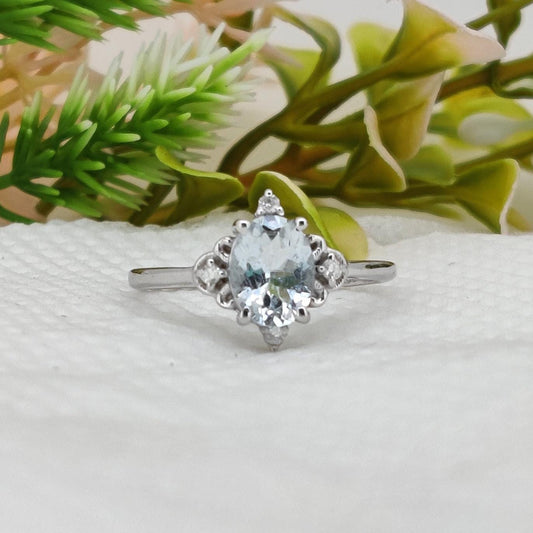 Natural Aquamarine Ring 925 Sterling Silver Handmade Jewelry Birthstone Gifts For Her