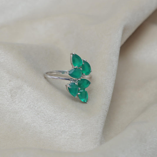 Green Onyx Ring: 925 Sterling Silver Statement Pear Cut Ring gifts