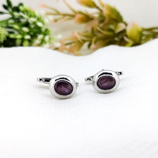 Handmade Ruby Star Cufflinks, Sterling Silver Oval Gemstone