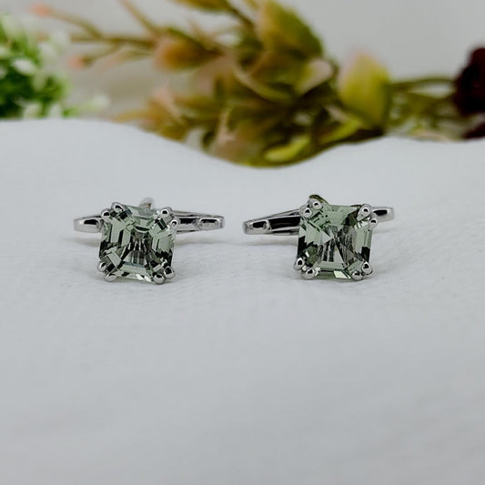 Handmade Green Amethyst Cufflinks-Sterling Silver Gemstone-February Birthstone-Men's Accessories