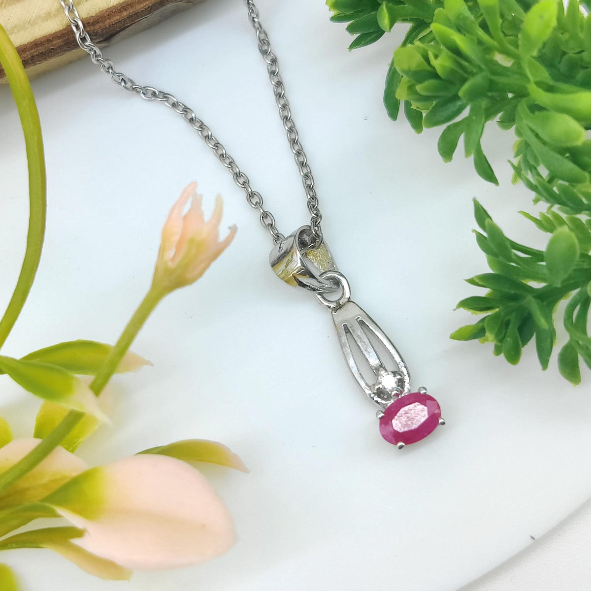 Natural Ruby Pendant-July Birthstone-925 Sterling Silver -Minimalist Ruby Jewelry