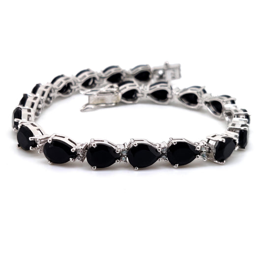 Natural Black Onyx Pear Tennis Bracelet, 6x8mm Sterling Silver Gemstone Bracelet