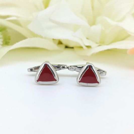 Minimalist Red Enamel Triangle Cufflinks, Sterling Silver Formal Jewelry (CUFF-400)