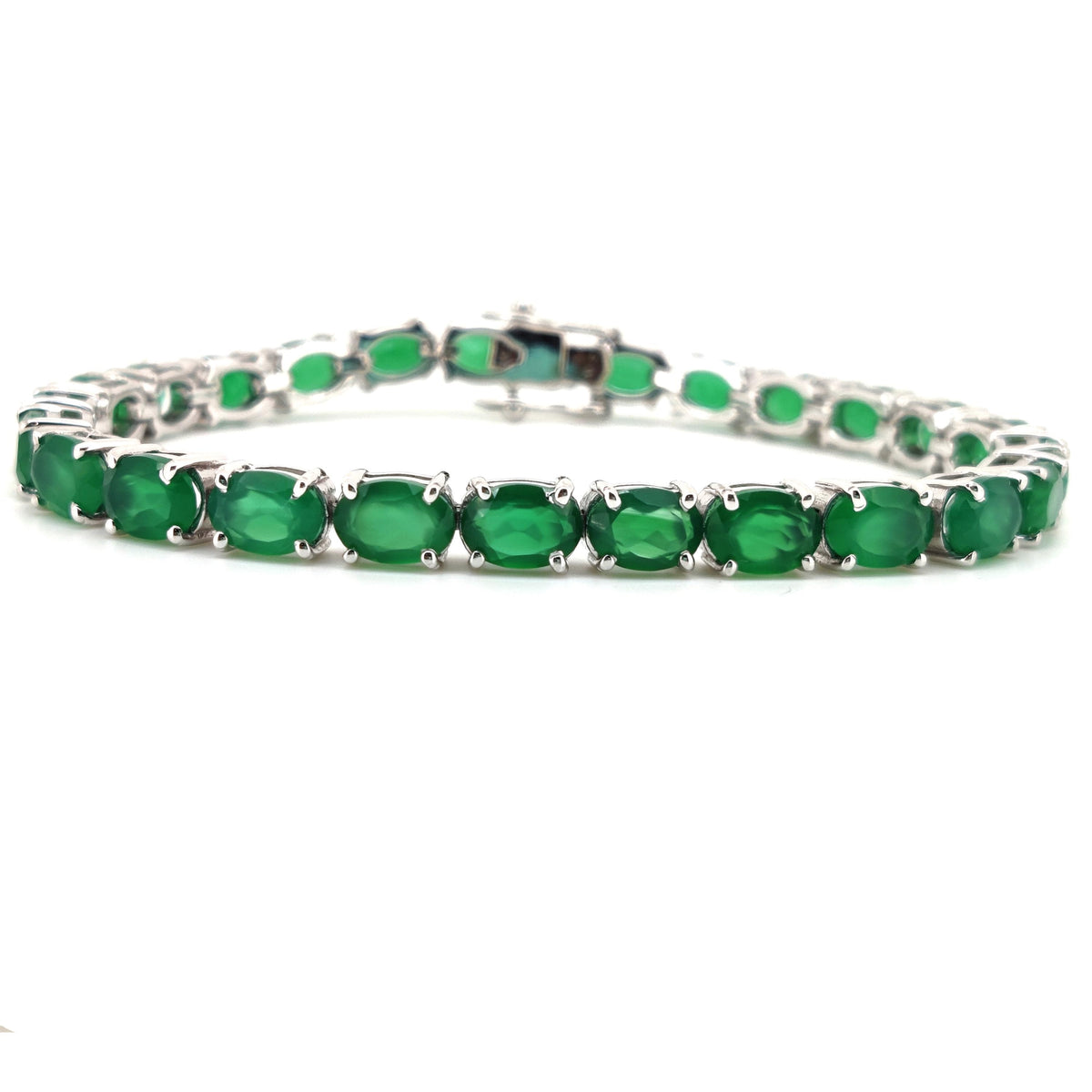 Sterling Silver Green Onyx Tennis Bracelet, May Birthstone, Dainty Minimalist Jewelry