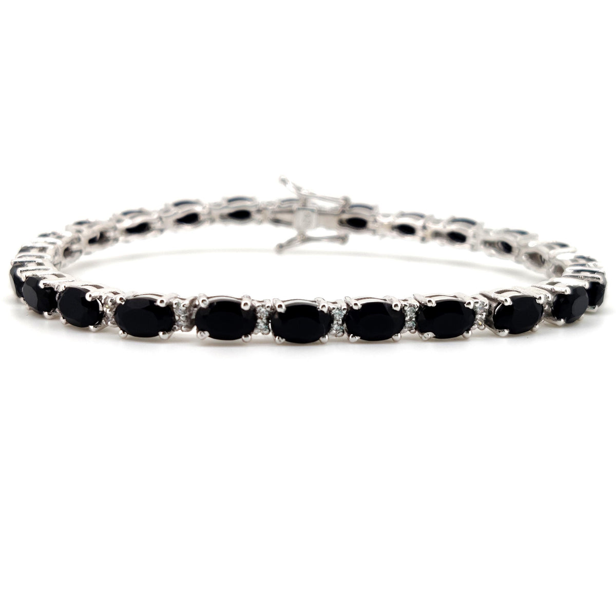 Natural Black Onyx Oval Tennis Bracelet: 925 Sterling Silver, Minimalist Wedding Jewelry