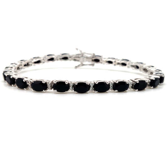 Natural Black Onyx Oval Tennis Bracelet: 925 Sterling Silver, Minimalist Wedding Jewelry
