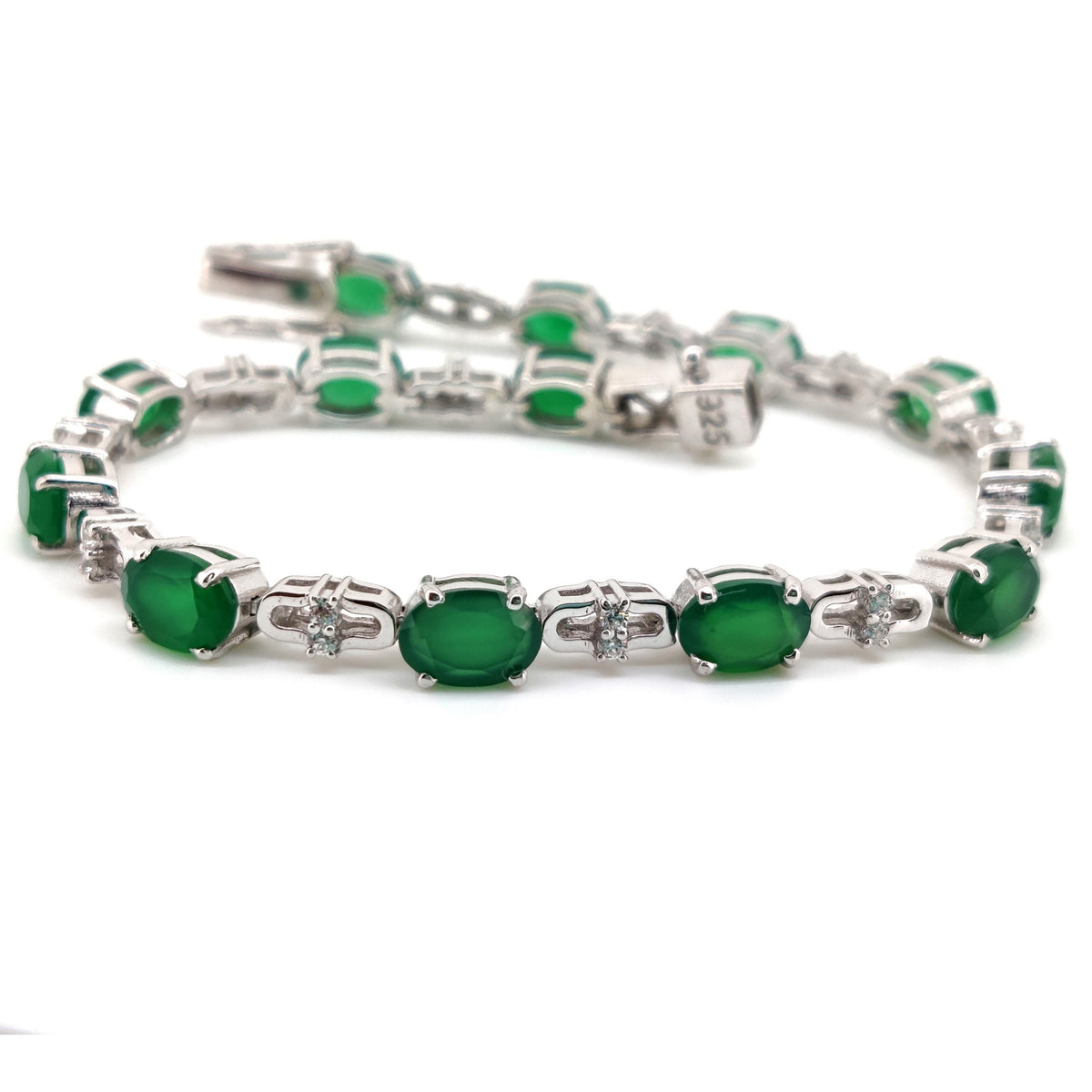 Oval Green Onyx Tennis Bracelet | 925 Sterling Silver, May Birthstone, Wedding Jewelry