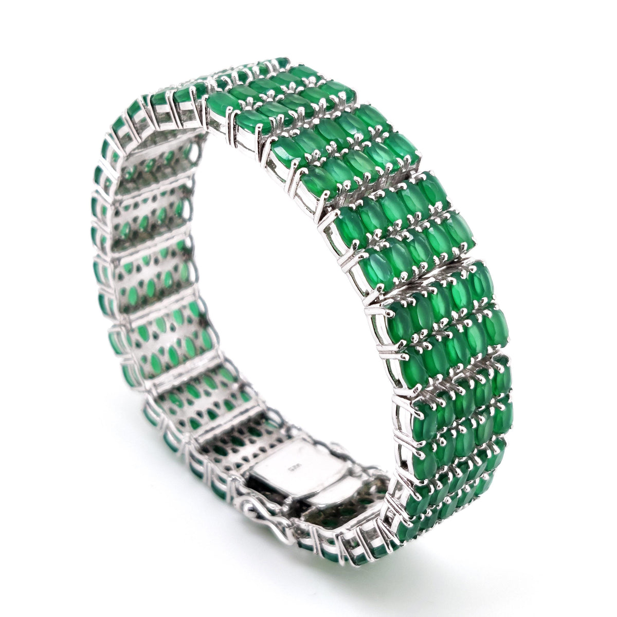 Sterling Silver Green Onyx Oval Gemstone Bracelet, May Birthstone Jewelry