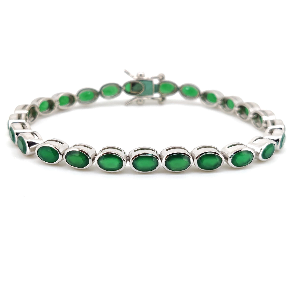 Handmade Green Onyx Tennis Bracelet, Sterling Silver, May Birthstone, Dainty Minimalist Jewelry