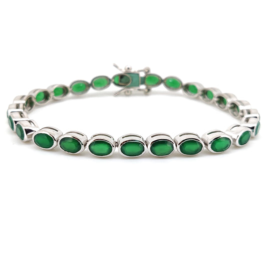 Handmade Green Onyx Tennis Bracelet, Sterling Silver, May Birthstone, Dainty Minimalist Jewelry
