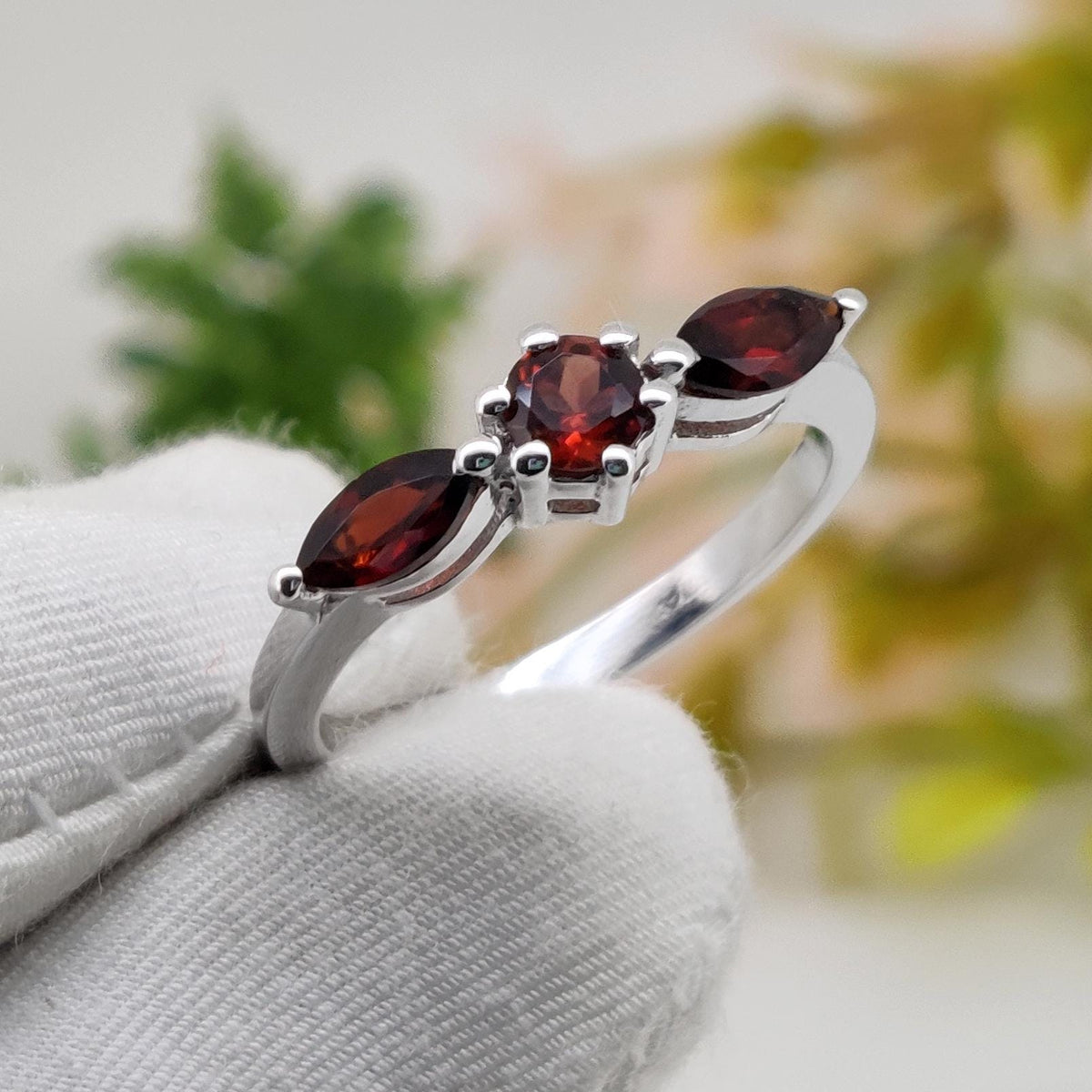 Natural Garnet Ring: 925 Silver January Birthstone, Handmade Gemstone Jewelry