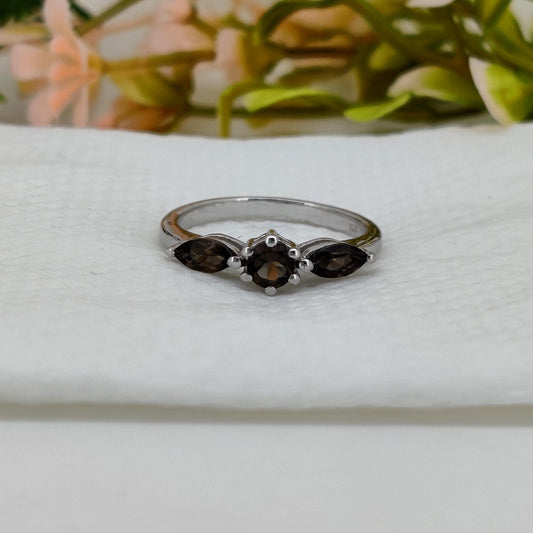 Natural Smoky Quartz Ring: 925 Silver Statement Ring November Birthstone