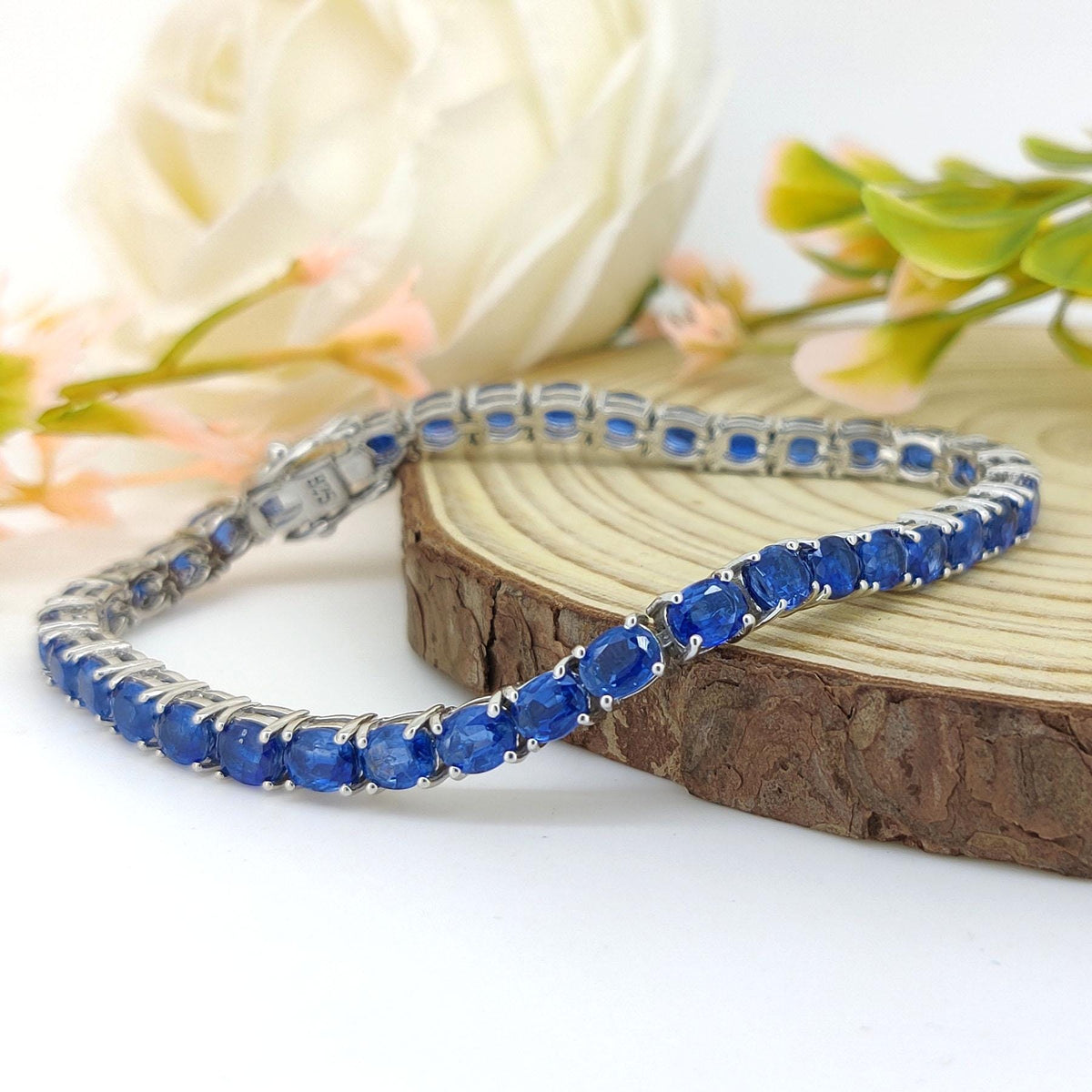 Natural Kyanite Tennis Bracelet-925 Sterling Silver Jewelry-Oval Gemstone Bracelet-September Birthstone Jewelry-Blue Kyanite Jewelry Gift