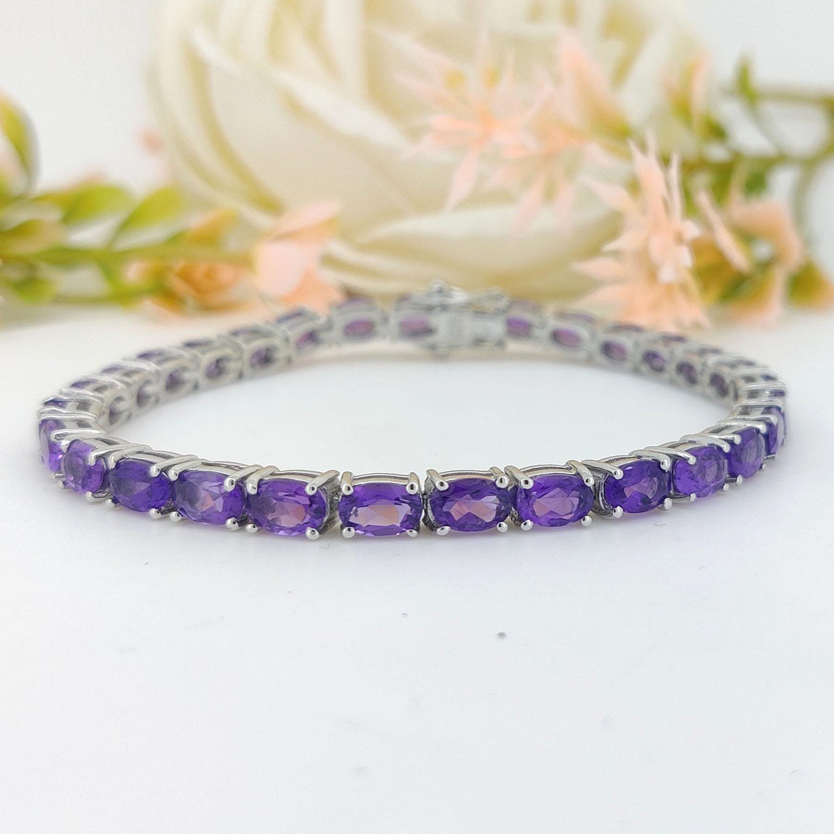 Amethyst Tennis Bracelet-925 Sterling Silver-February Birthstone Jewelry-Amethyst Jewelry