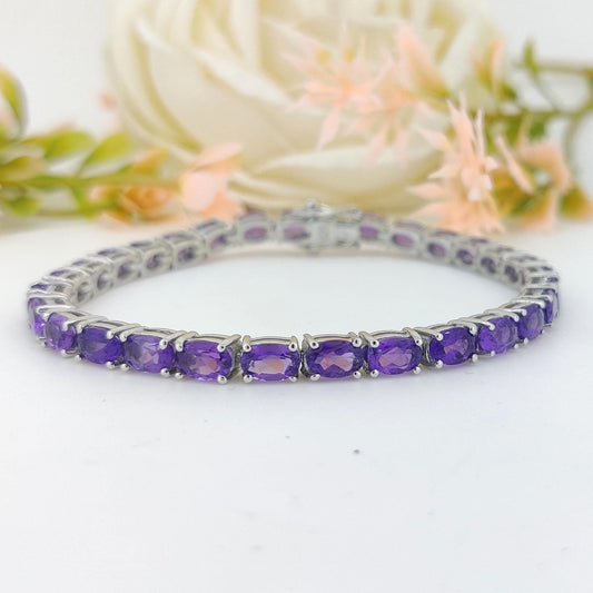 Amethyst Tennis Bracelet-925 Sterling Silver-February Birthstone Jewelry-Amethyst Jewelry