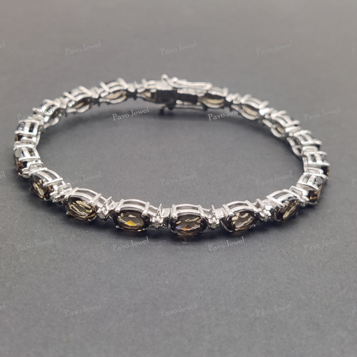 Handmade Smoky Quartz Bracelet, Dainty Oval Silver Gemstone Bracelet for Women