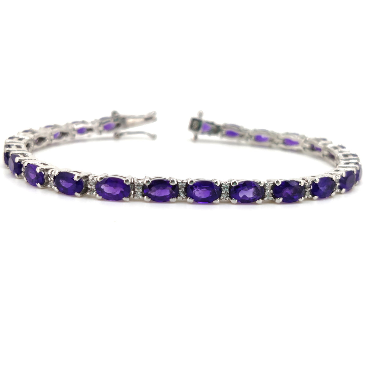 Oval Amethyst Tennis Bracelet, 925 Sterling Silver, February Birthstone, Purple Gemstone Jewelry