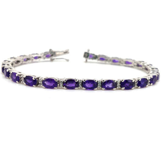 Oval Amethyst Tennis Bracelet, 925 Sterling Silver, February Birthstone, Purple Gemstone Jewelry