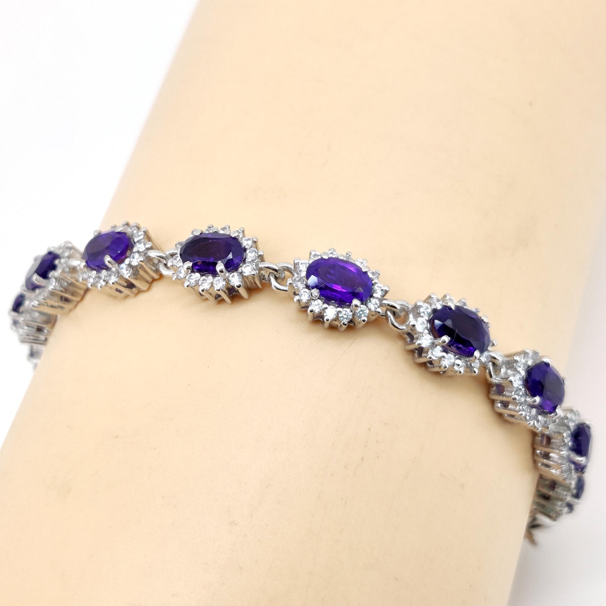 Oval Amethyst Tennis Bracelet, 925 Sterling Silver, February Birthstone Jewelry, Women Gift for Her