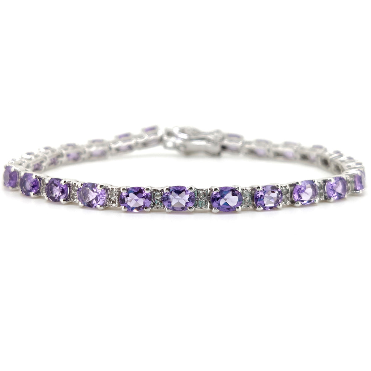 Natural Amethyst Tennis Bracelet-Sterling Silver-Oval Gemstone-February Birthstone, Amethyst Jewelry