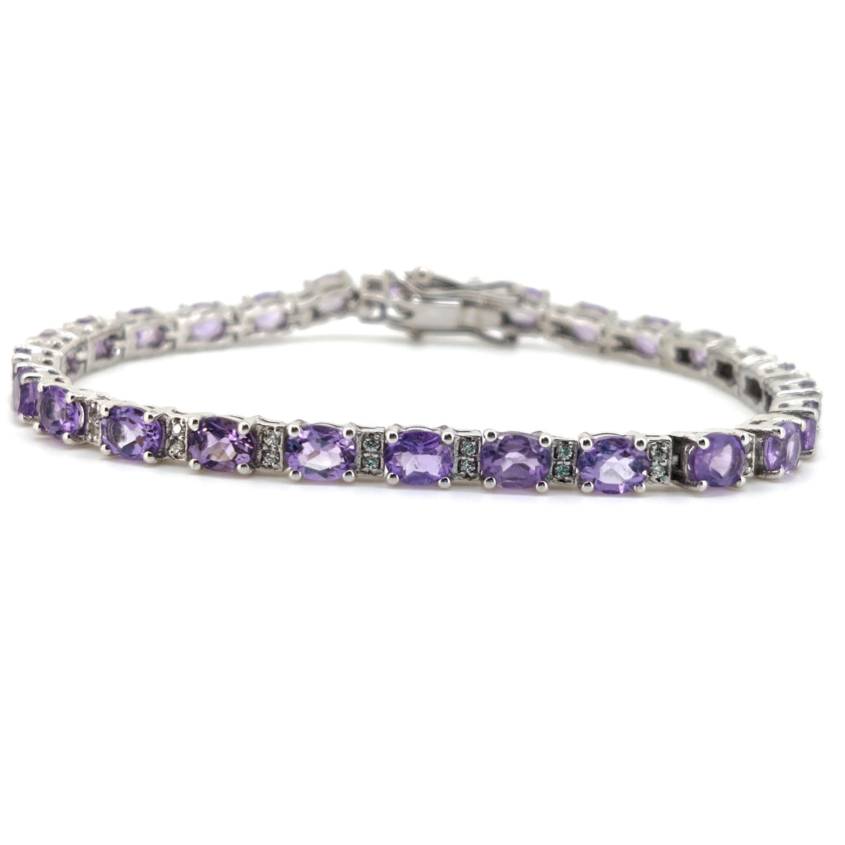 Natural Amethyst Tennis Bracelet-Sterling Silver-Oval Gemstone-February Birthstone, Gift For Her