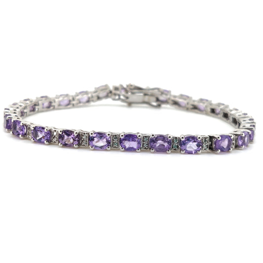 Natural Amethyst Tennis Bracelet-Sterling Silver-Oval Gemstone-February Birthstone, Gift For Her