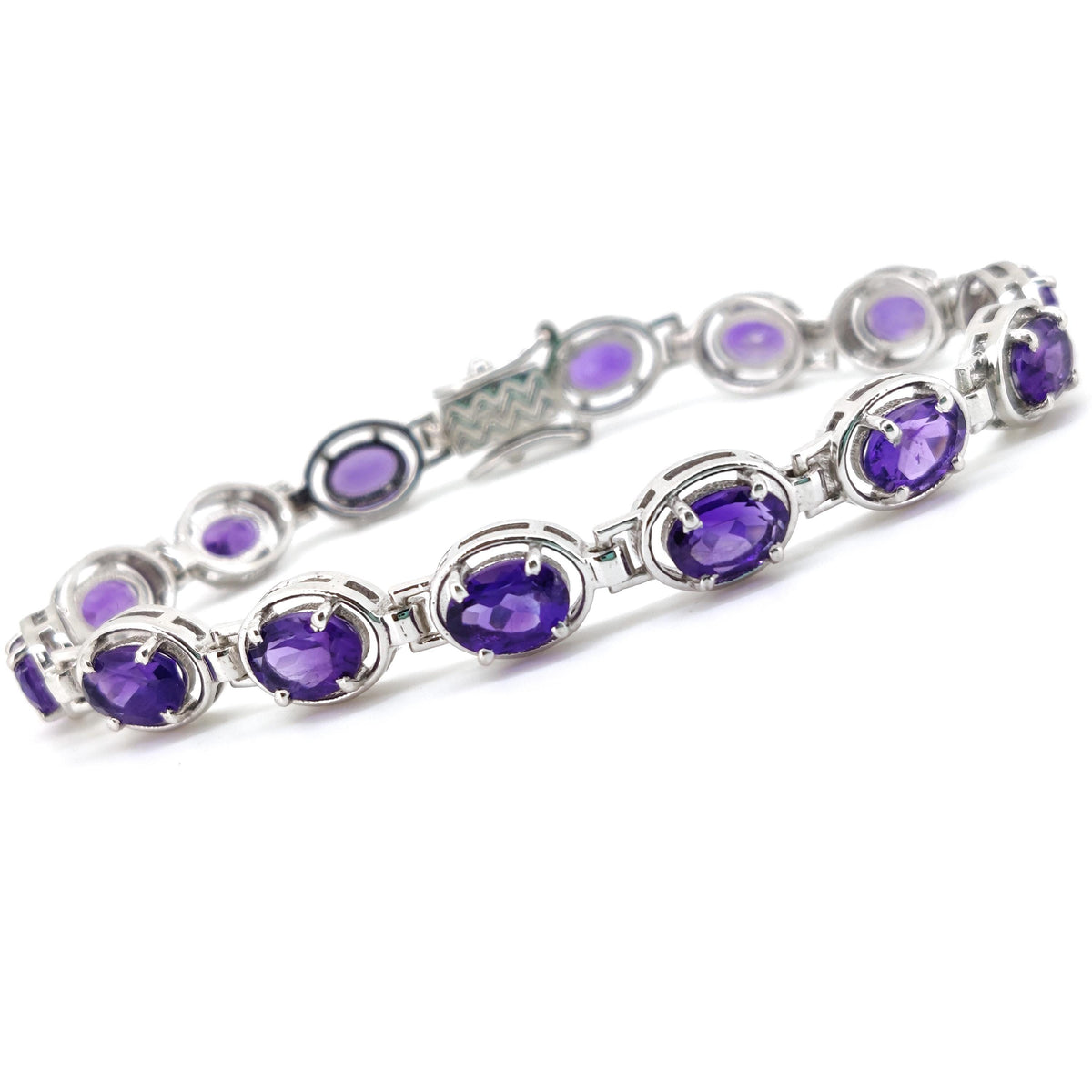 Natural Amethyst Tennis Bracelet, 7x5 mm Oval Sterling Silver, February Birthstone Jewelry
