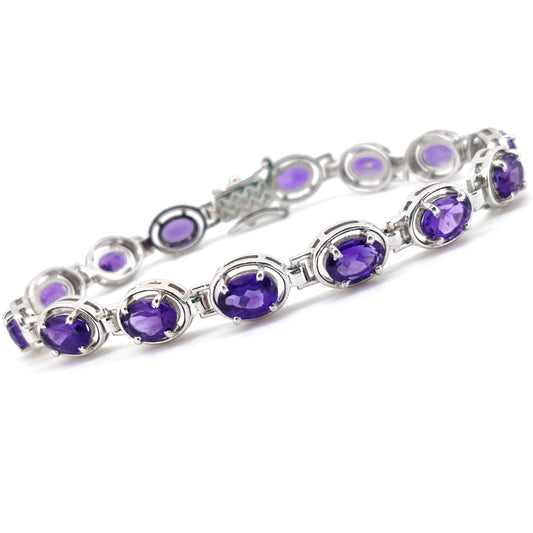 Natural Amethyst Tennis Bracelet, 7x5 mm Oval Sterling Silver, February Birthstone Jewelry