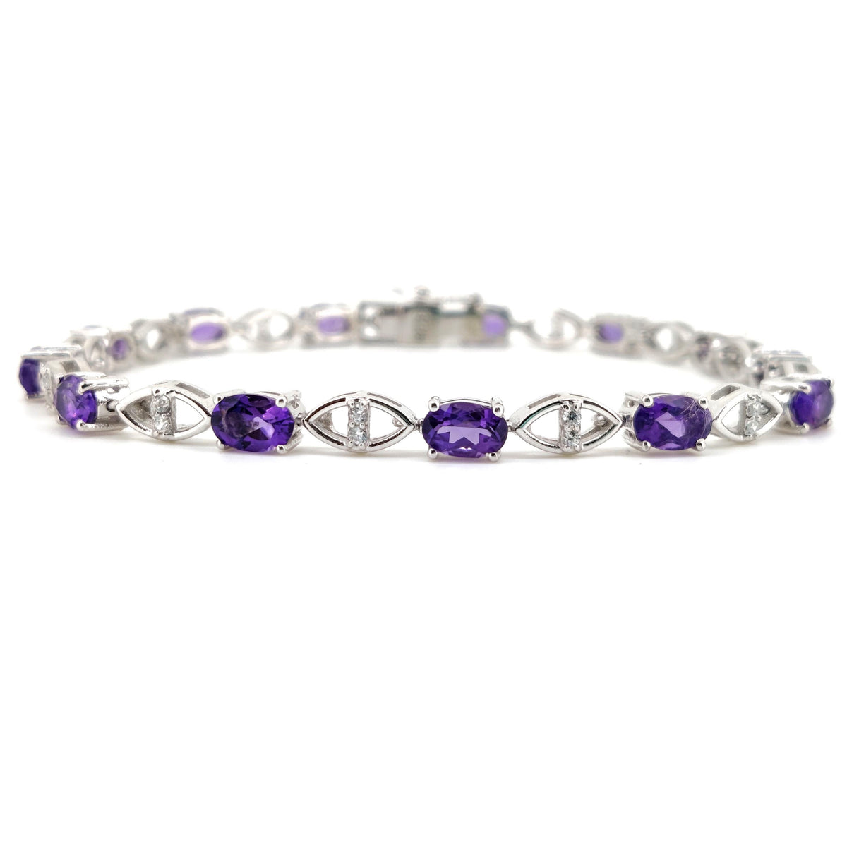 Natural Amethyst Oval Tennis Bracelet, 925 Sterling Silver, February Birthstone