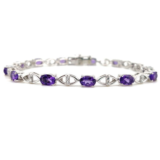 Natural Amethyst Oval Tennis Bracelet, 925 Sterling Silver, February Birthstone