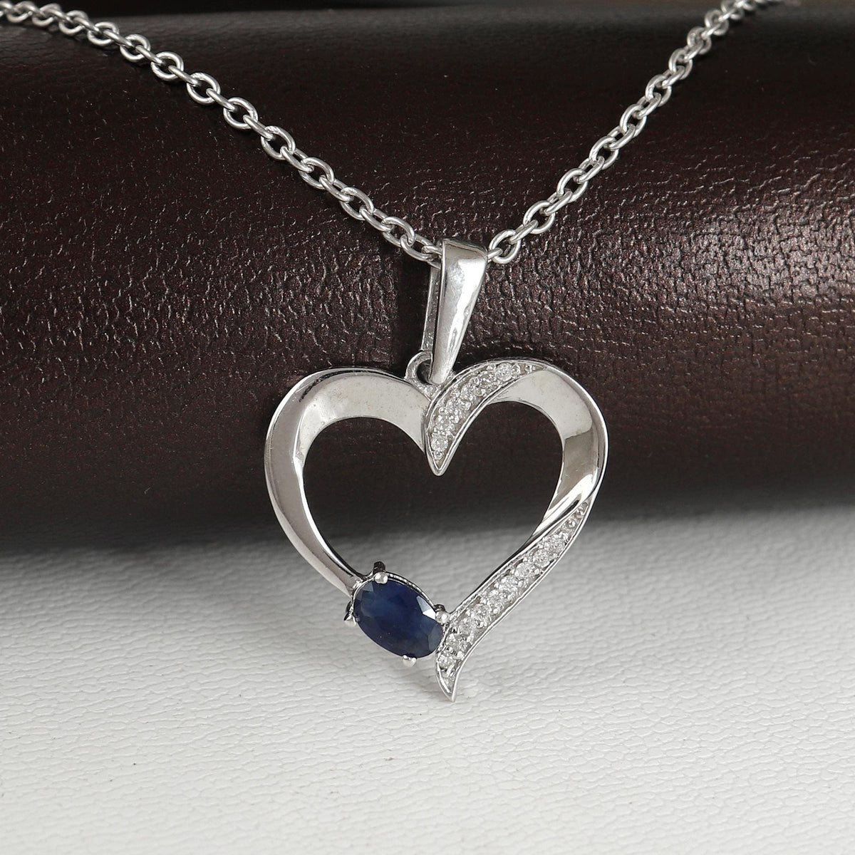 Blue Sapphire Heart Pendant: Sterling Silver September Birthstone Jewelry