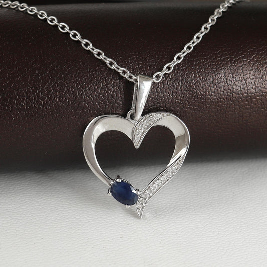 Blue Sapphire Heart Pendant: Sterling Silver September Birthstone Jewelry