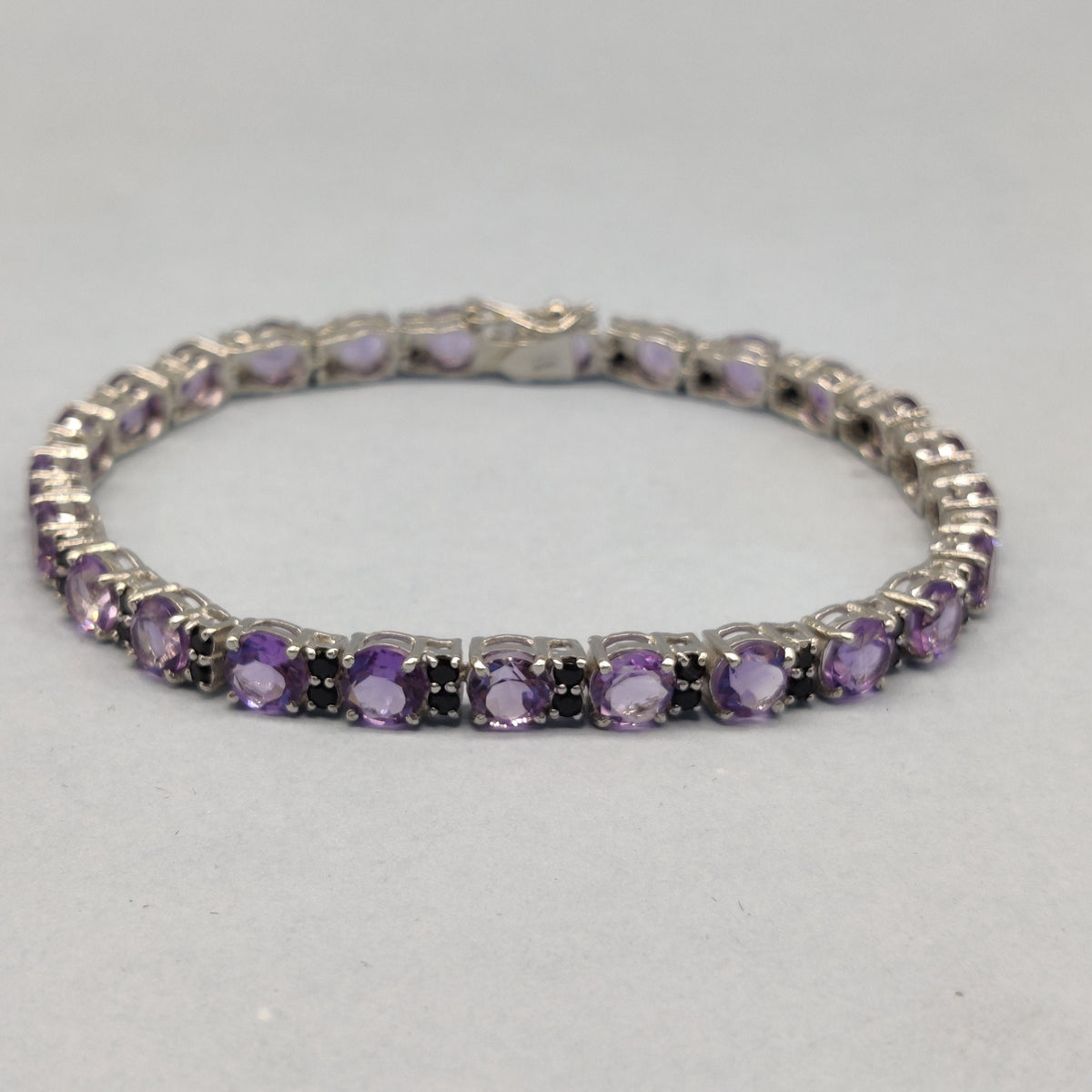 Amethyst Round Cut Bracelet, 925 Sterling Silver, Healing Jewelry