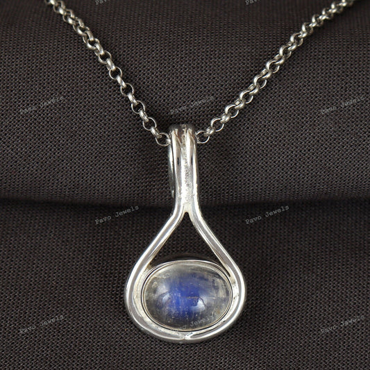 Rainbow Moonstone Pendant, 925 Sterling Silver, Handmade Jewelry Gift
