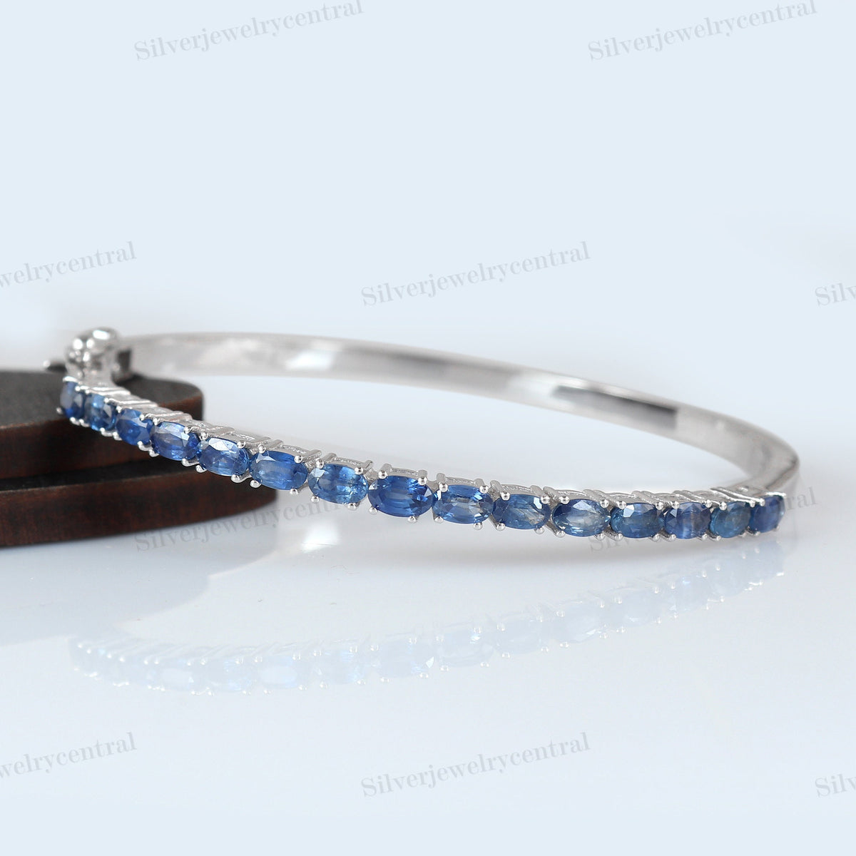 Natural Blue Sapphire Bangle Sterling Silver Handmade Gemstone Jewelry Christmas Gifts