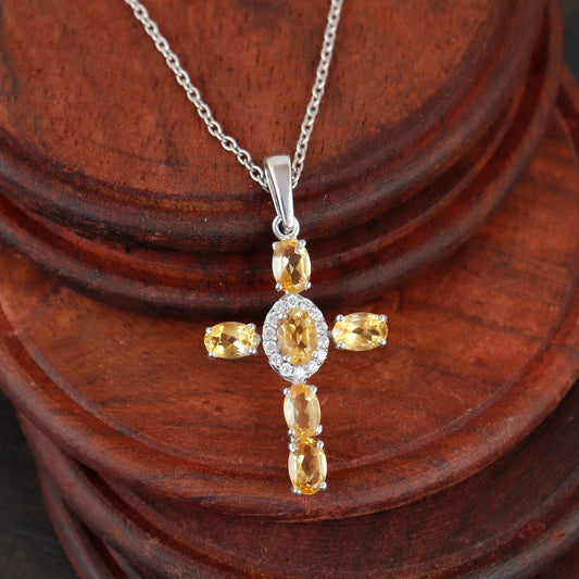 Citrine Cross Pendant: Sterling Silver, Holy Cross, Gifts For Her Christmas
