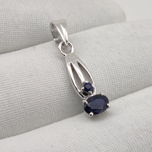 Natural Blue Sapphire Pendant, Sterling Silver Necklace, Sapphire Jewelry, September Birthstone, Anniversary Gift