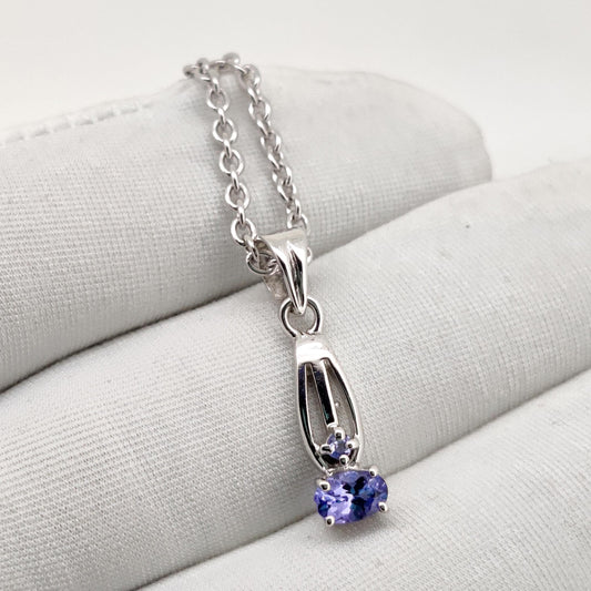 Natural Tanzanite Pendant, Sterling Silver Necklace, Tanzanite Jewelry, December Birthstone, Anniversary Gift
