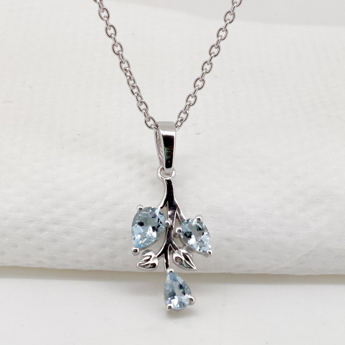 Natural Aquamarine Pendant, Sterling Silver Leaf Necklace, Aquamarine Jewelry, March Birthstone, Anniversary Gift