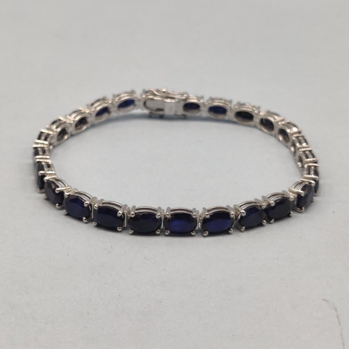 Oval Cut Blue Sapphire Tennis Bracelet, 925 Sterling Silver, Birthstone Jewelry
