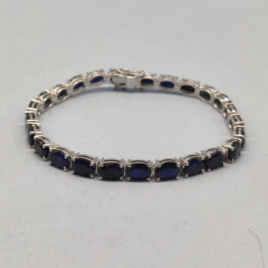 Oval Cut Blue Sapphire Tennis Bracelet, 925 Sterling Silver, Birthstone Jewelry