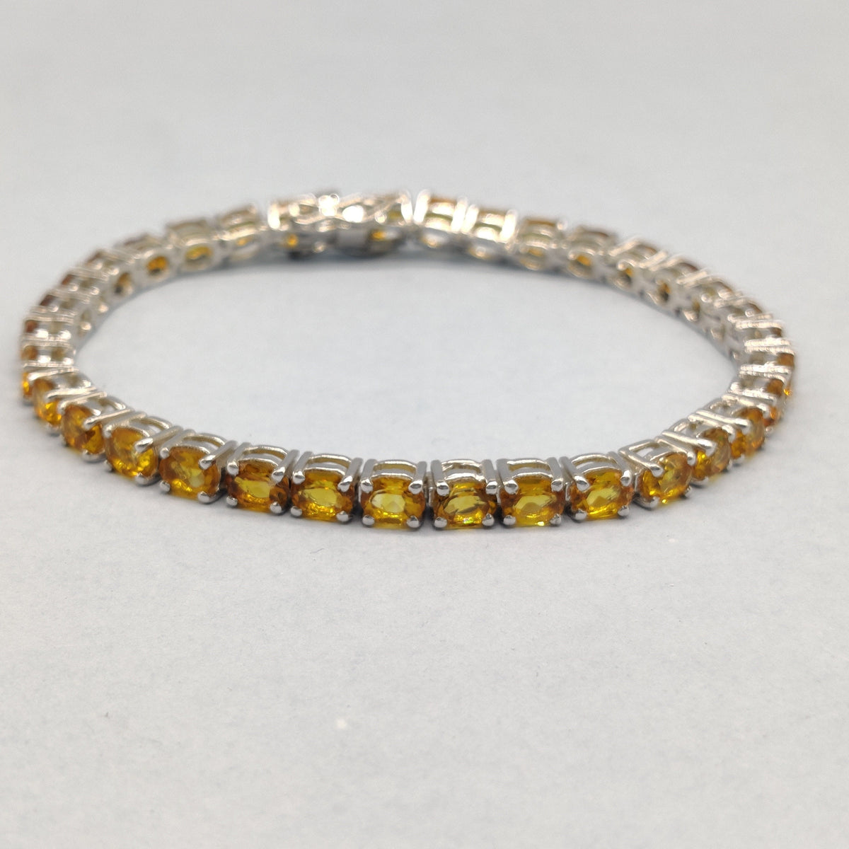 Sterling Silver Citrine Tennis Bracelet, Oval Faceted Gemstone Jewelry