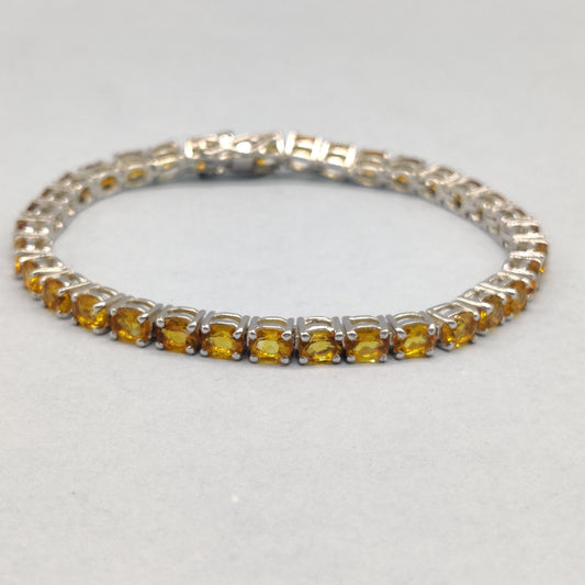 Sterling Silver Citrine Tennis Bracelet, Oval Faceted Gemstone Jewelry