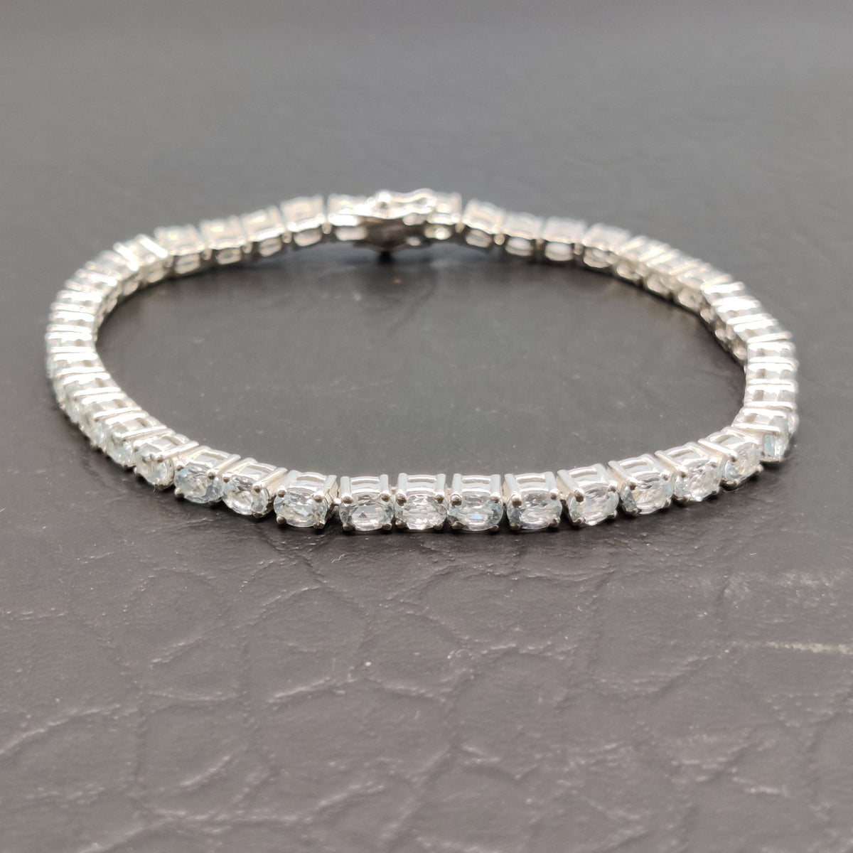 Natural Aquamarine Tennis Bracelet, Sterling Silver, March Birthstone, Faceted Gemstone Jewelry