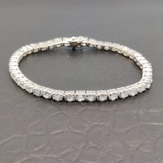Natural Aquamarine Tennis Bracelet, Sterling Silver, March Birthstone, Faceted Gemstone Jewelry
