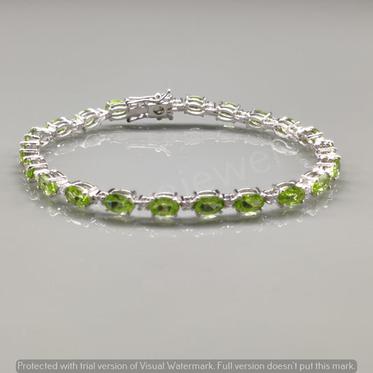 Oval Peridot Gemstone Bracelet, 925 Sterling Silver Tennis Bracelet